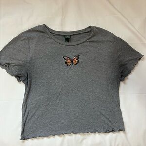 Wild Fable Gray Orange Crop T-Shirt Fitted